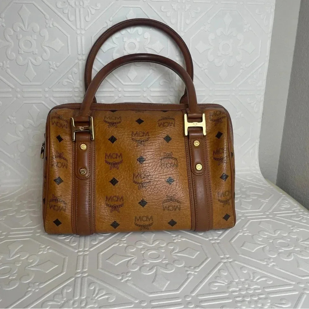 MCMβ Cognac Brown Boston Bag Purse - Picture 11 of 15